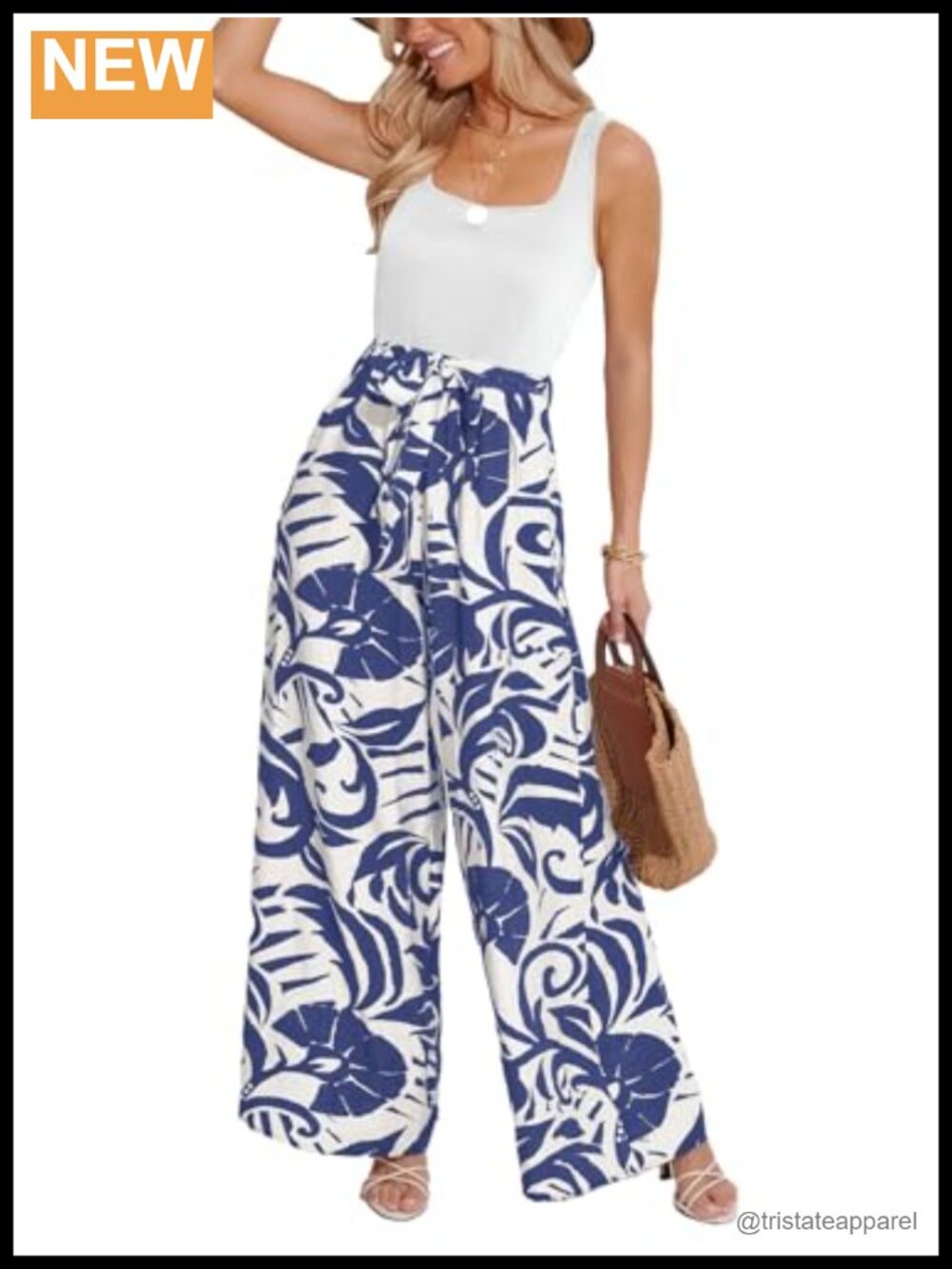 CUPSHE Women's Square Neck One Piece Jumpsuit with Pleated Wide Leg Pants
